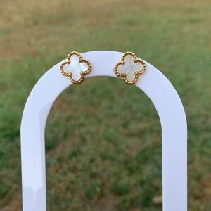 Elegant Gold and White Clover Earrings